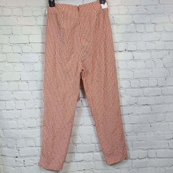 Free People West Side Tie Orange Gingham Check Seersucker Taper Leg Cropped Pant - Picture 9 of 12